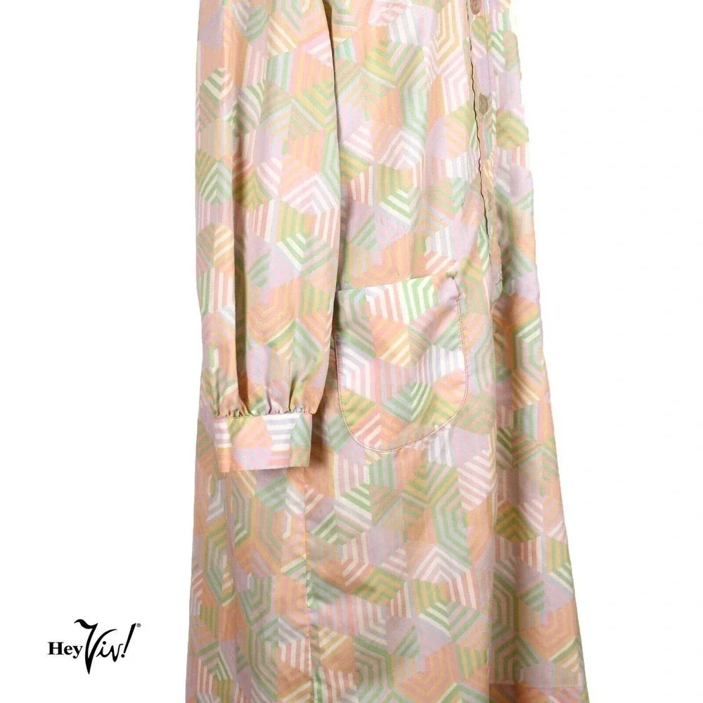 Vintage Shirtwaist Dress Pastel 70s Mod w Pockets Route One Tag Size L - Hey Viv - Picture 4 of 7